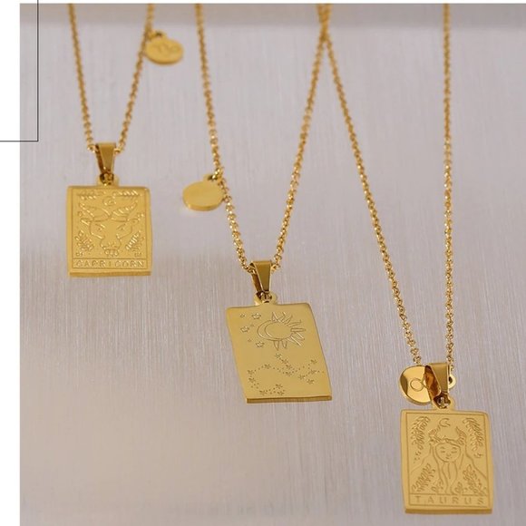 NEW 18K Gold Plated Leo Sign Zodiac Tarot Card Square Pendant Neck… - Picture 10 of 14
